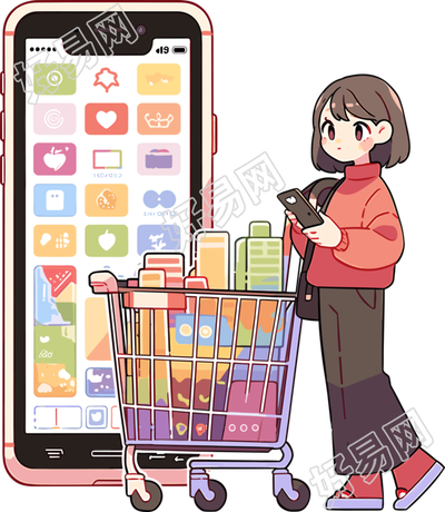 手机购物女孩简约风格素材