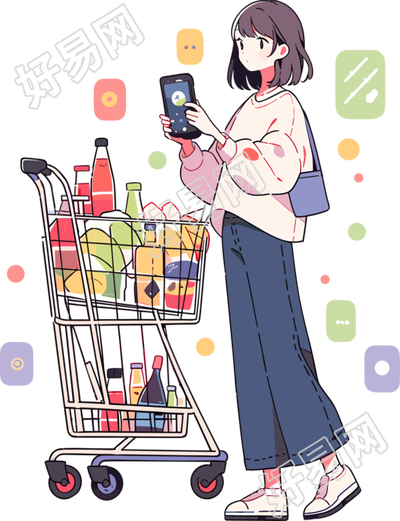 手机购物女孩高清插画设计素材