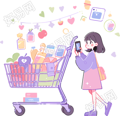 手机购物女孩PNG透明背景素材