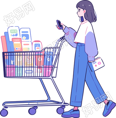 手机购物女孩插画设计素材