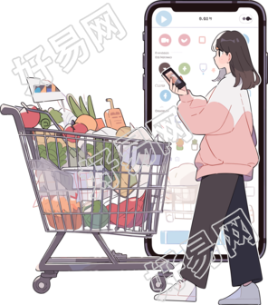 手机购物女孩创意设计素材