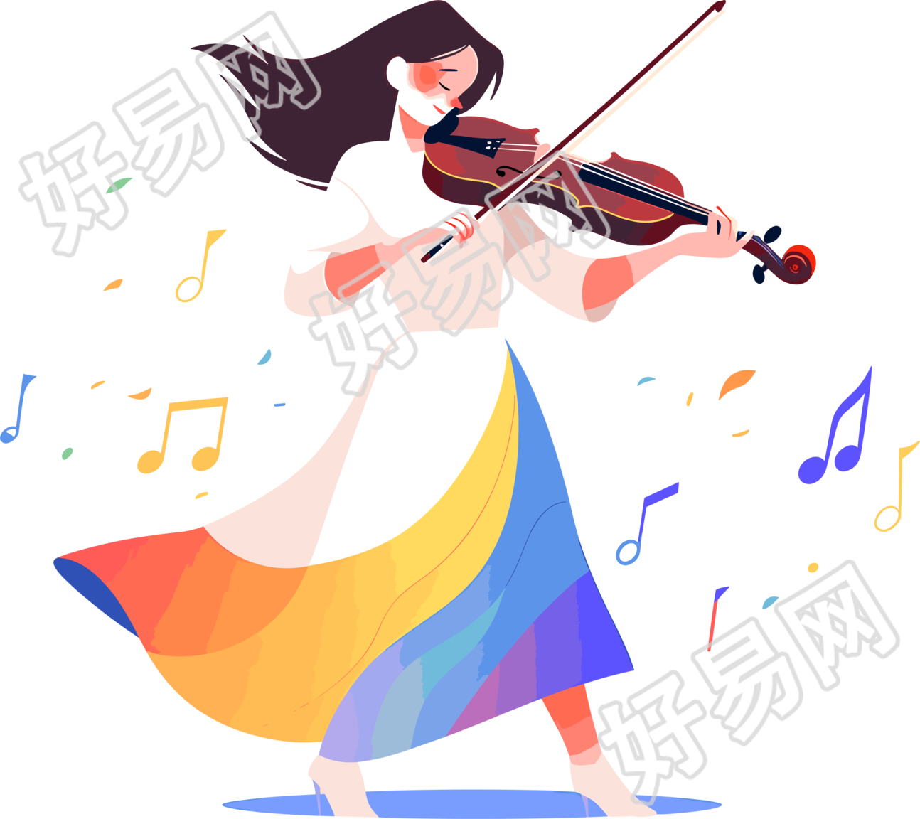 拉小提琴的女生彩色插图
