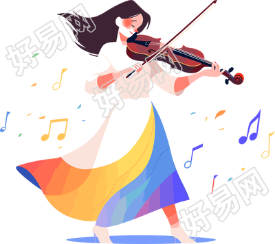 拉小提琴的女生彩色插图