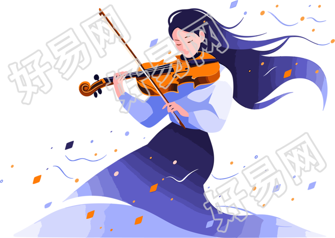 拉小提琴的女生彩色插画设计素材