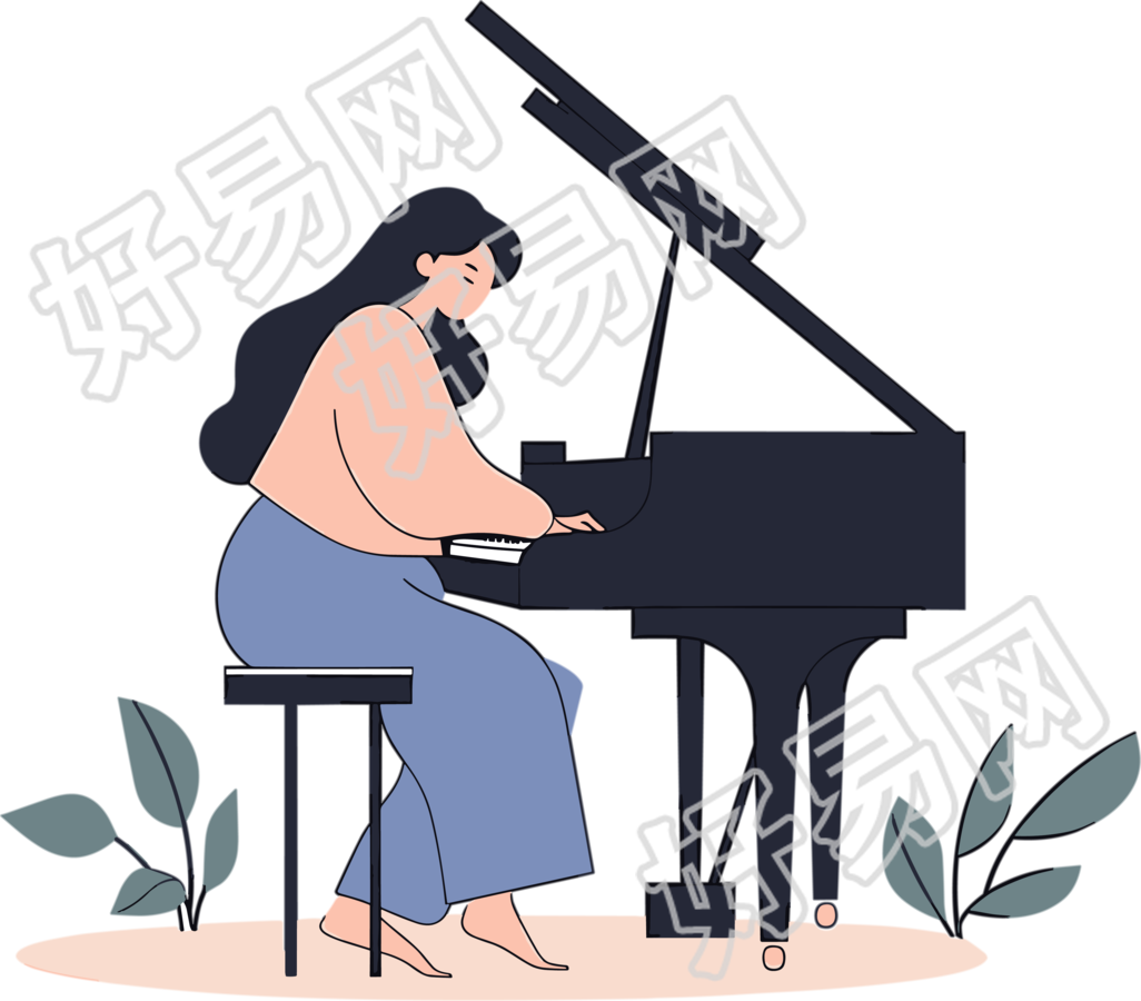 弹钢琴的女生彩色插图设计素材