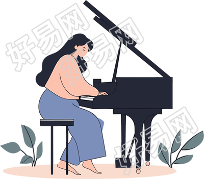 弹钢琴的女生彩色插图设计素材