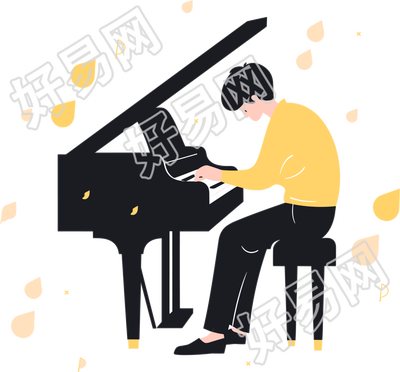 弹钢琴的男孩插画设计素材