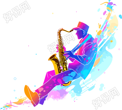 萨克斯演奏彩色插画设计素材