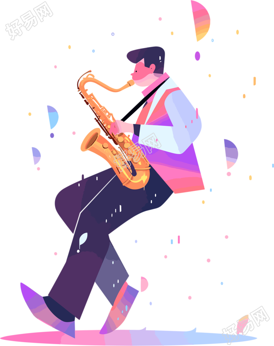 萨克斯演奏彩色插画元素