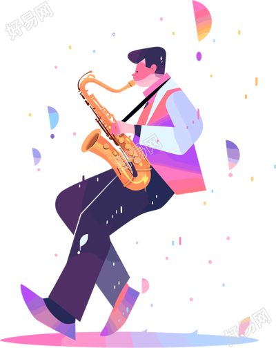 萨克斯演奏彩色插画元素