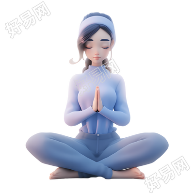 练瑜伽的女孩蓝色瑜伽服插画