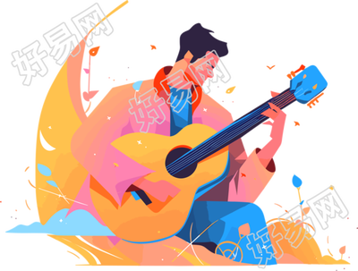 吉他演奏简约风格插画设计素材