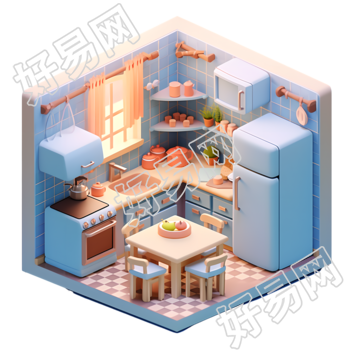 3D迷你厨房室内景观素材