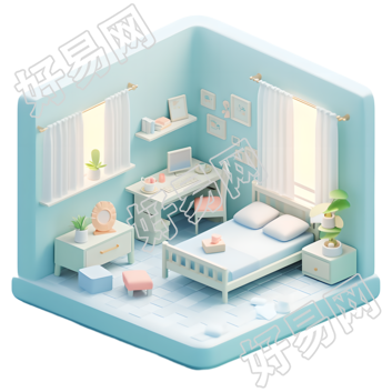 3D卧室可商用的迷你景观插画