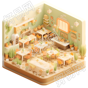 3D餐厅室内微景观素材