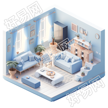 3D客厅迷你立体卡通素材