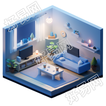 3D客厅可爱迷你景观插图