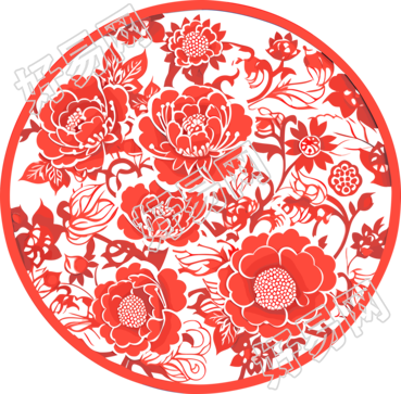 窗花剪纸红色牡丹素材