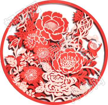 窗花剪纸牡丹花艺术素材PNG