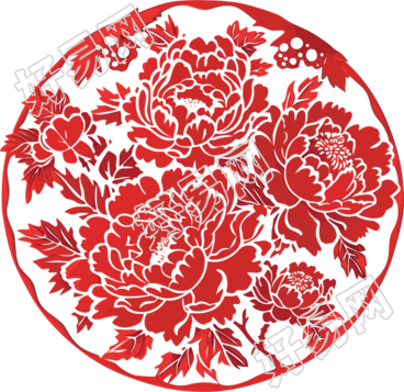 窗花剪纸牡丹花传统艺术素材