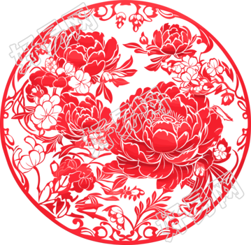 窗花剪纸牡丹花扁平设计素材