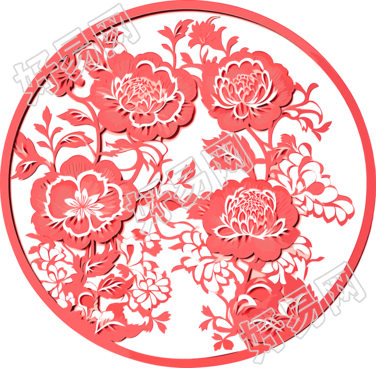 窗花剪纸牡丹花高清图形素材
