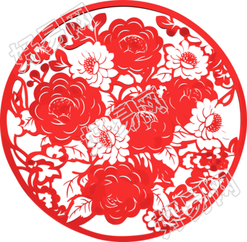 窗花剪纸牡丹花红色剪纸插画