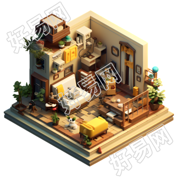 3D房屋内景光影细节插画设计