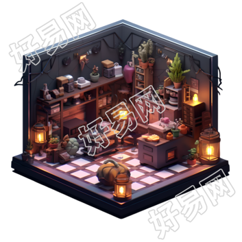 3D房屋内景透明背景插图