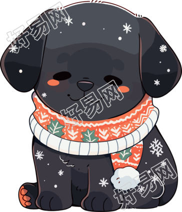 冬日小狗戴围巾插画