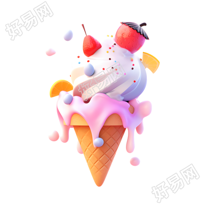 3D冰淇淋透明背景插画