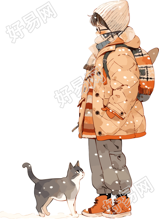 男孩与猫商业设计元素