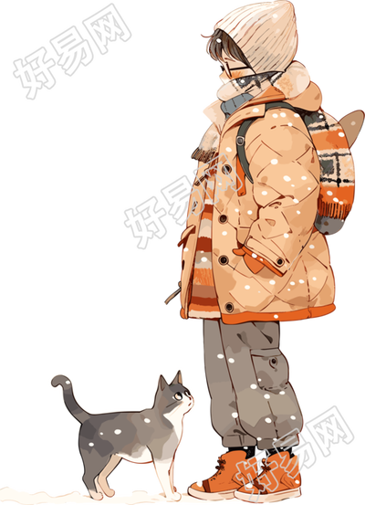 男孩与猫商业设计元素