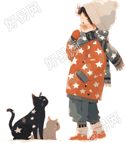 男孩和猫星星图案插画