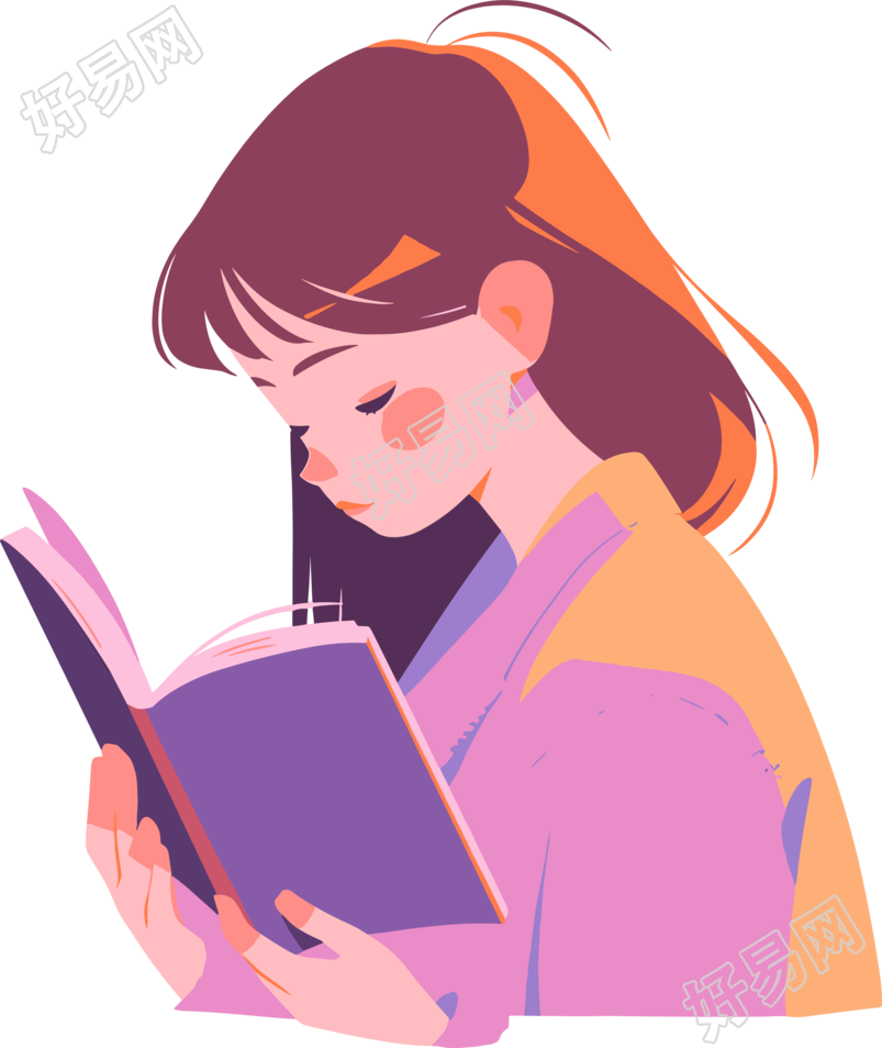读书女孩简洁插图设计素材