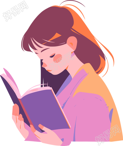 读书女孩简洁插图设计素材