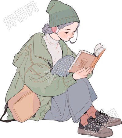 读书女孩简洁扁平插画