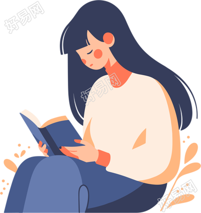 读书女孩简洁可爱的插图
