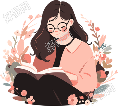 读书女孩简洁扁平插图