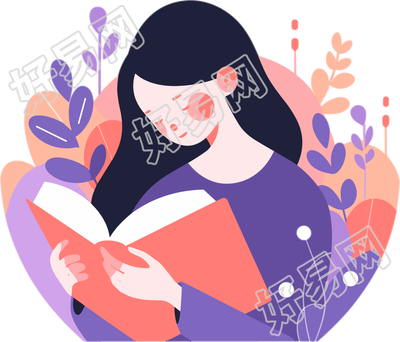 读书女孩平面插图素材