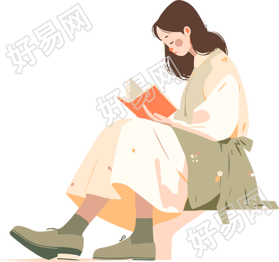 读书女孩透明背景插图
