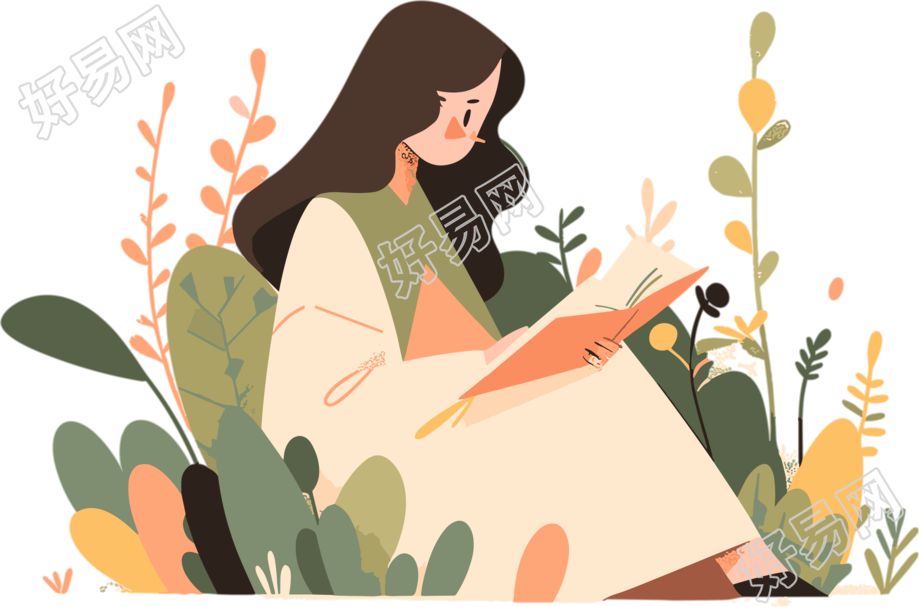 读书女孩创意设计图形素材