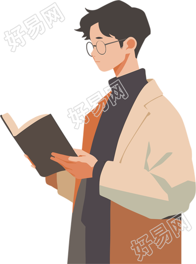 男生读书简洁风格插画设计素材