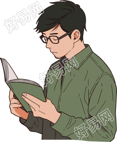 男生读书简洁扁平插画