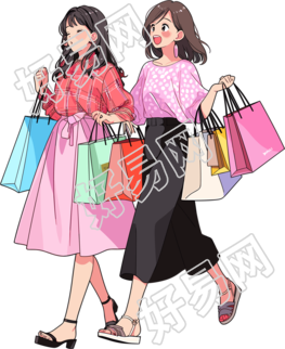 时尚女孩购物可商用插画