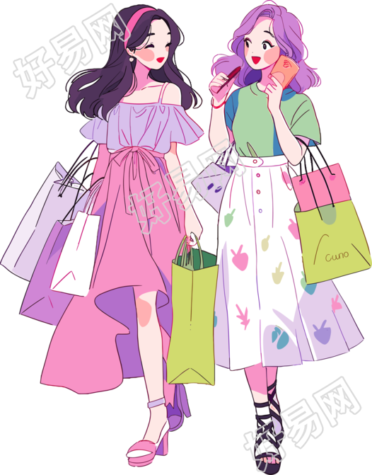 时尚女孩购物创意设计素材