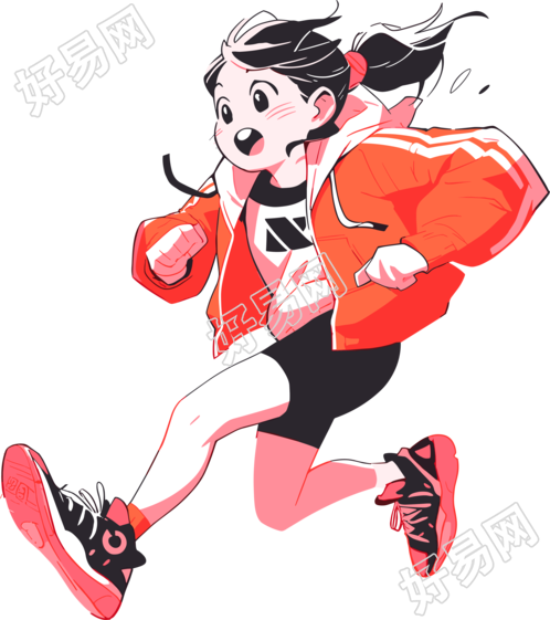 运动装女孩卡通图案插画