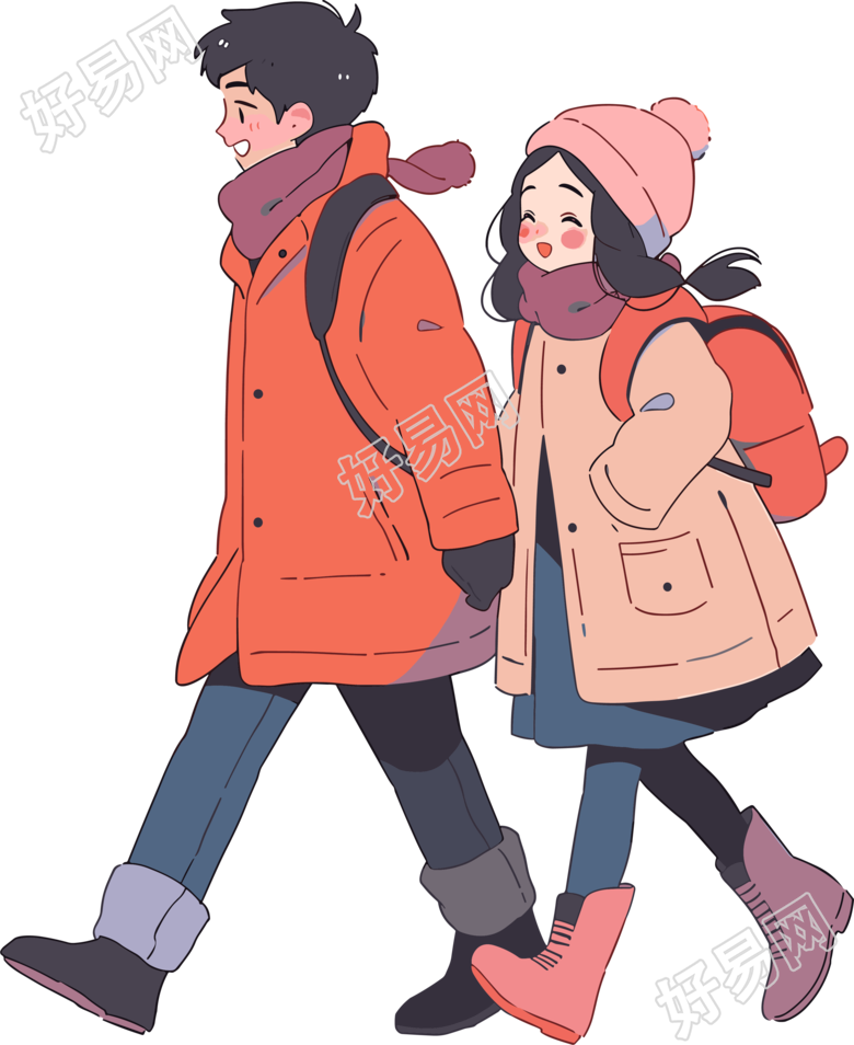 冬日情侣插画设计元素