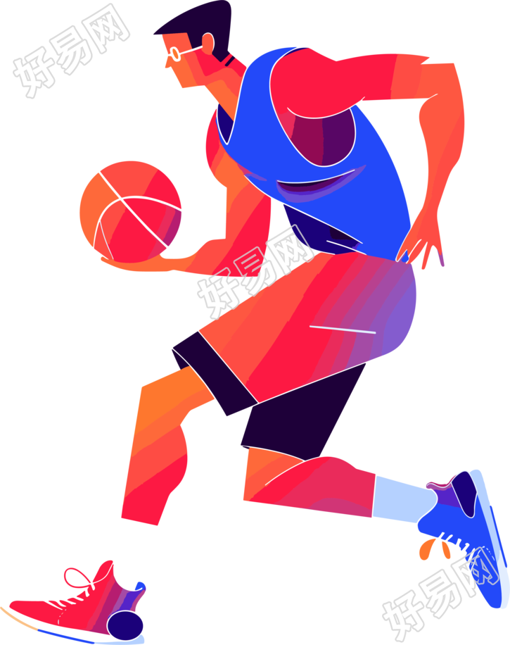 打篮球的男生简约插画