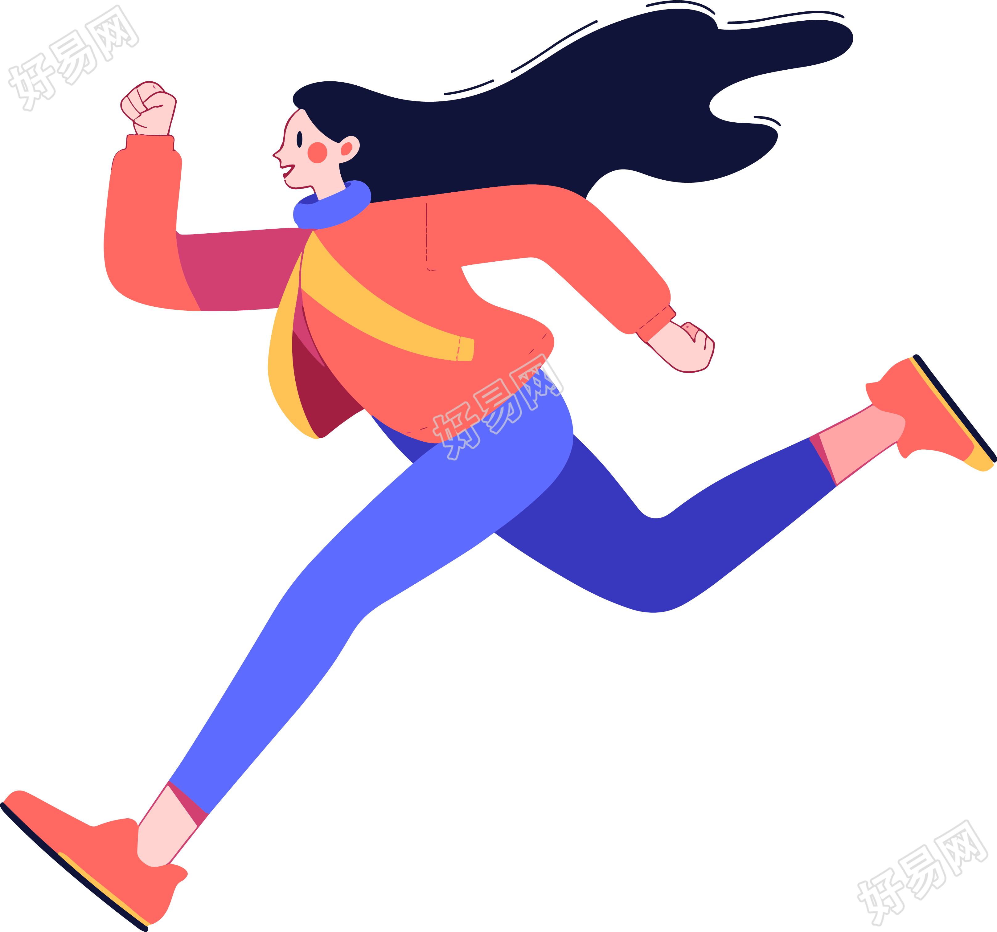 运动女孩简洁风格卡通插画设计